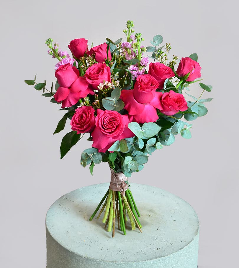 10 Hot Pink Roses Bouquet