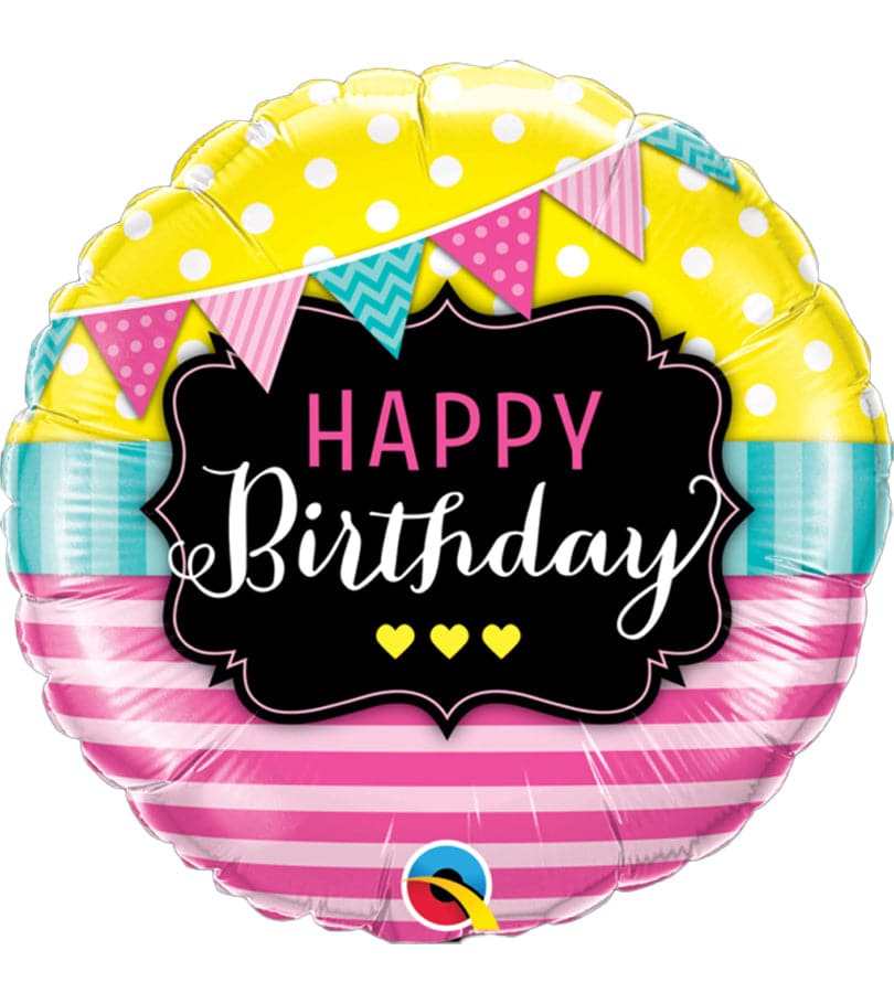 Birthday Pennants & Pink Stripes Foil Balloon
