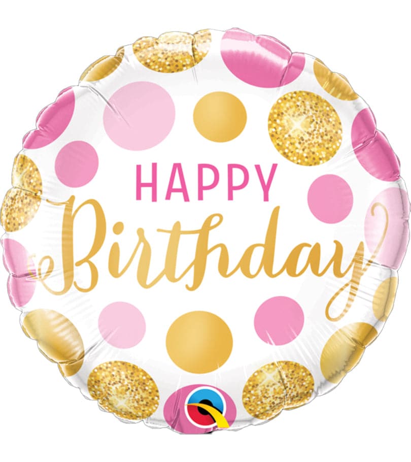 Happy Birthday Pink & Gold Dots Foil Balloon