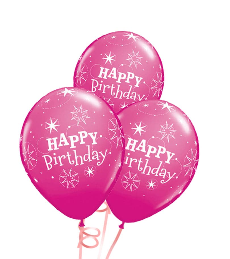 Happy Birthday Rubber Balloon Bunch - Dark Pink