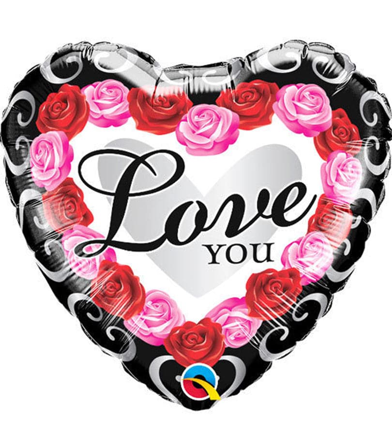 Love You Red Rose Frame Foil Balloon