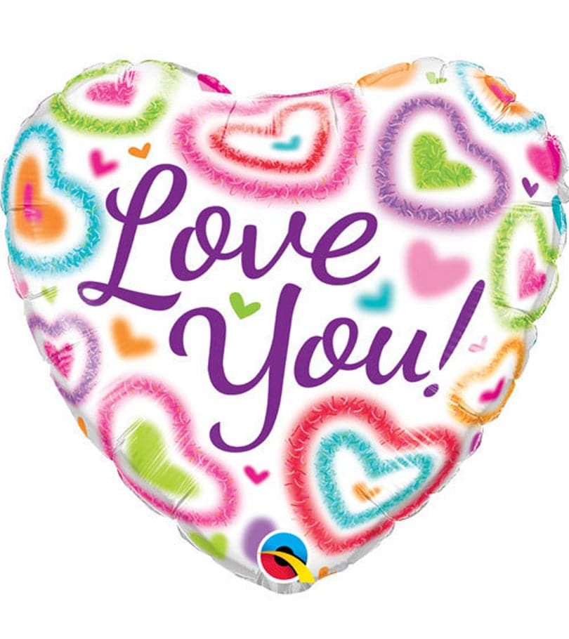Love You! Fuzzy Hearts Foil Balloon